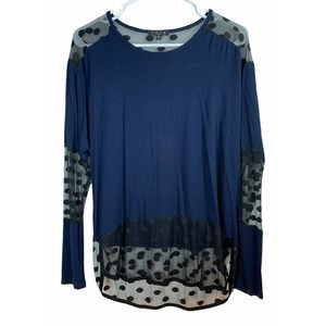 Womens JOIA NYC Size M Navy Long Sleeve Top Shirt Blouse Lace Polka Dot